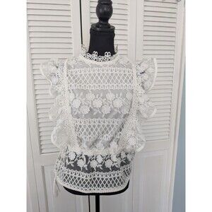 Chicwish White Lace Blouse Women's M Fairycore Top Ruffle Romantic Embroidered